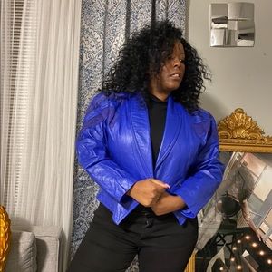 plus size royal blue leather jacket